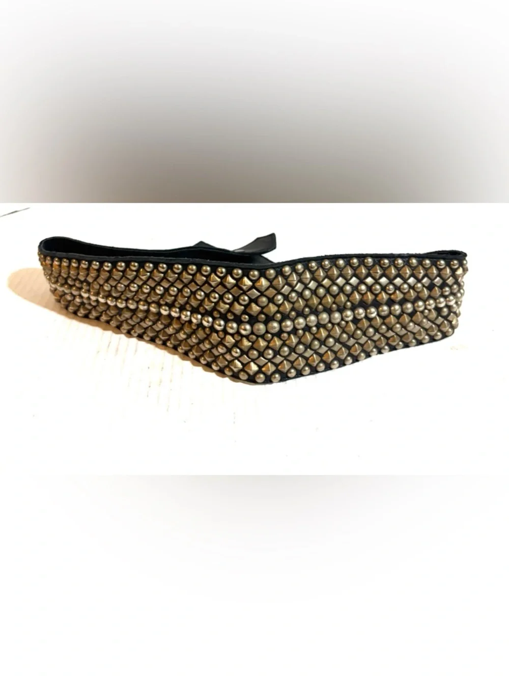 Studded Leather Waist Belt - Black with Gold Studs XS - Picture 4 of 4